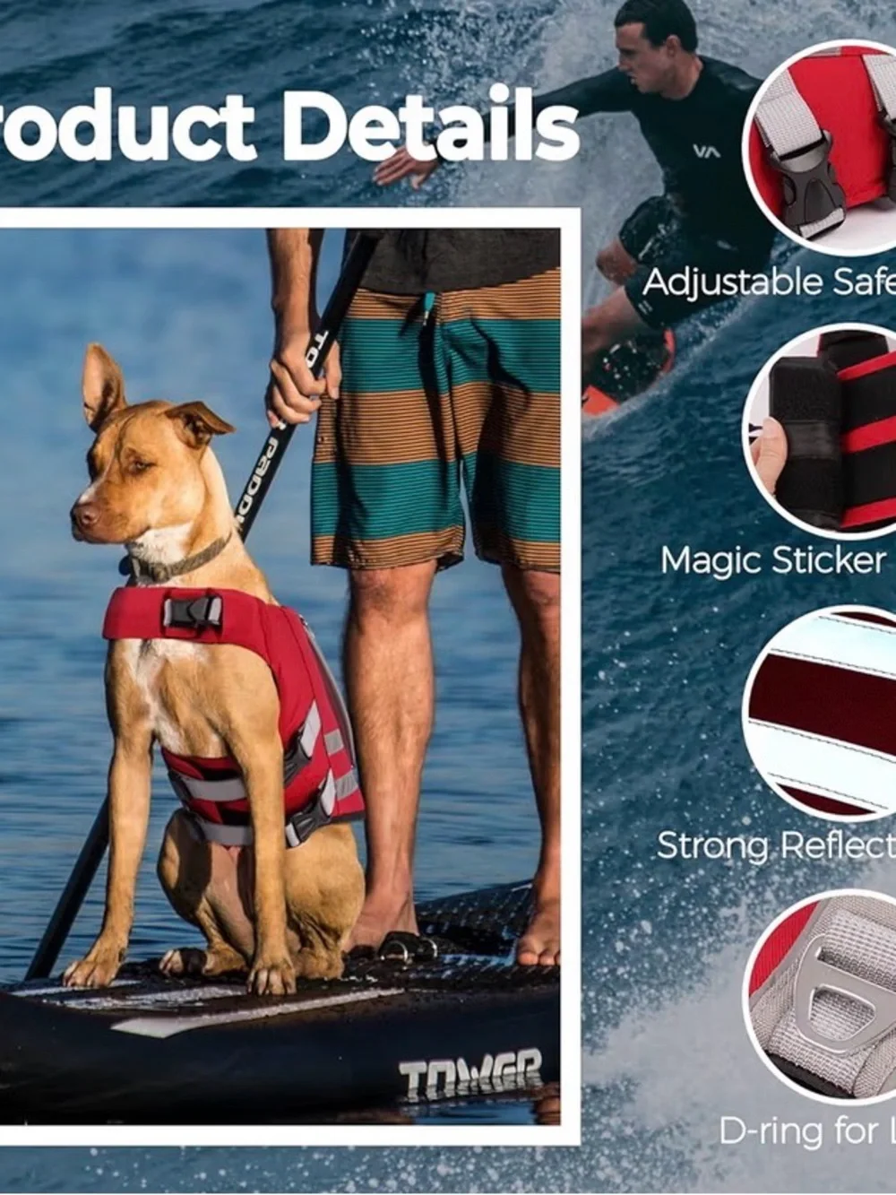 Red Reflective Dog Life Jacket with Secure Grab Handle